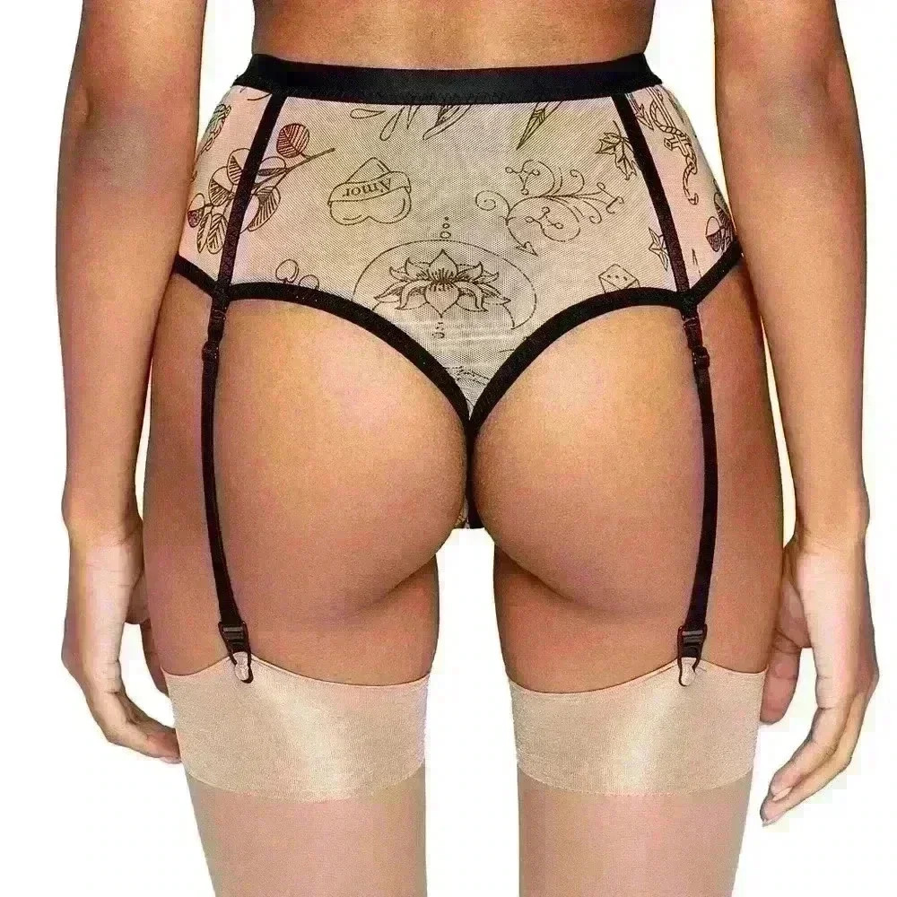 Garter Thong Panties Tattoo Print by Less Is Amor